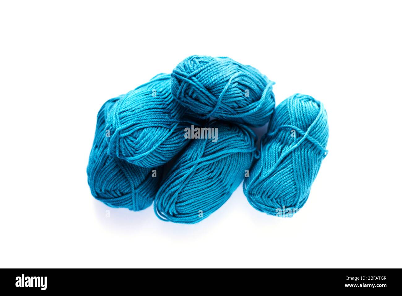 Many colored blue wool isolated on the white background. Stock Photo