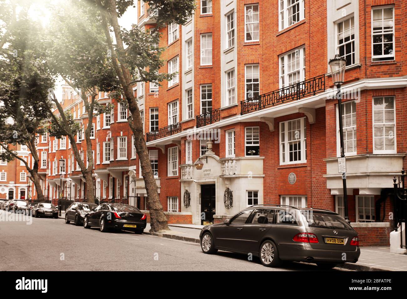 Brick residential buildings near Cadogan Square in the affluent and ...