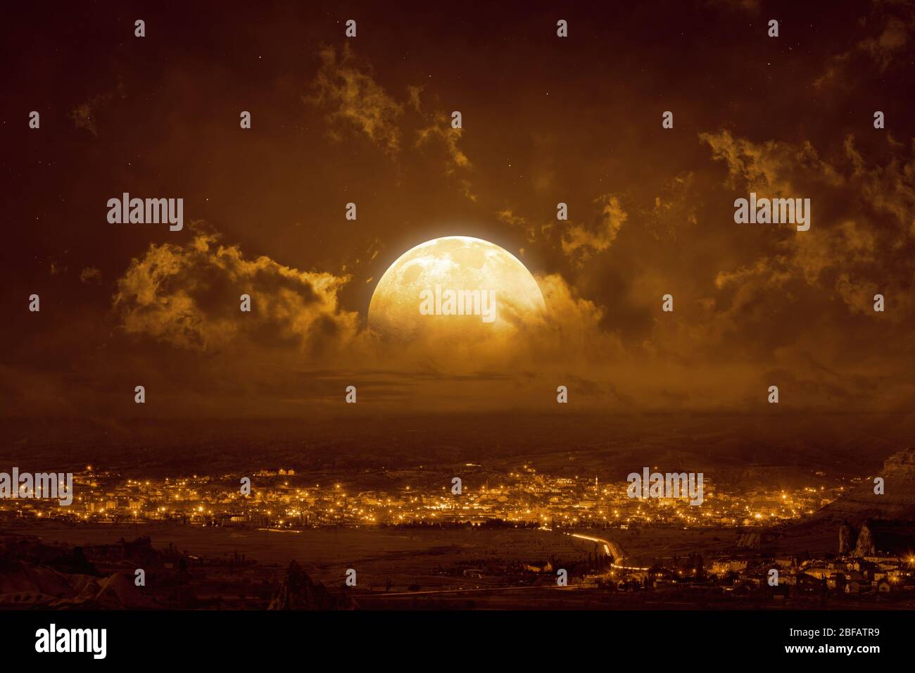 Dramatic Mystical Background Rising Yellow Full Moon In Glowing Sky Elements Of This Image Furnished By Nasa Stock Photo Alamy