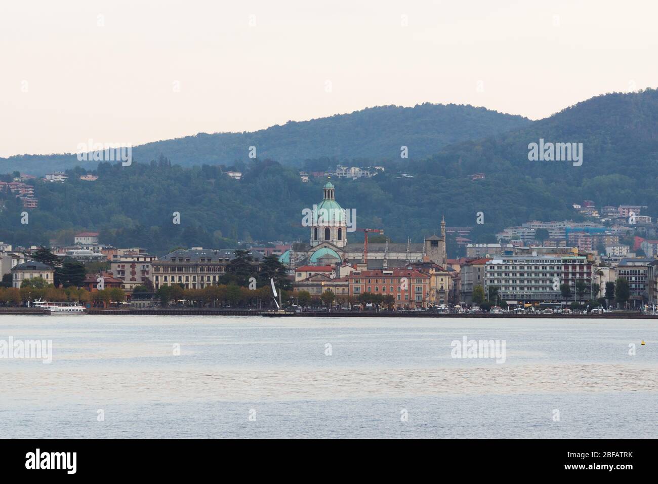 View to Como Cathedral of St. Maria (from the west coast of lake Como) Stock Photo