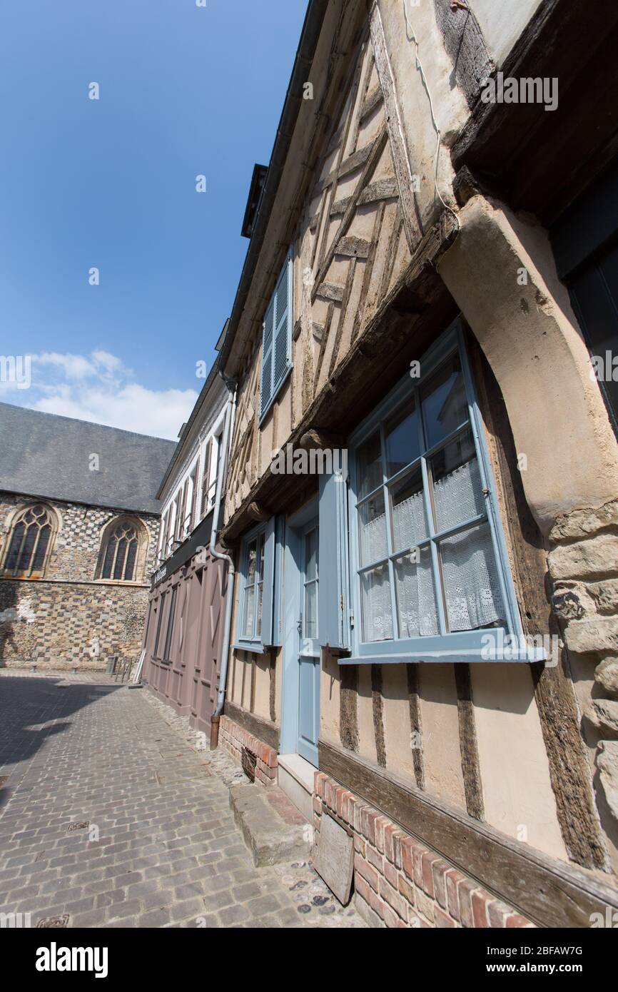 Village of St Valery sur Somme, France. Picturesque view of timber