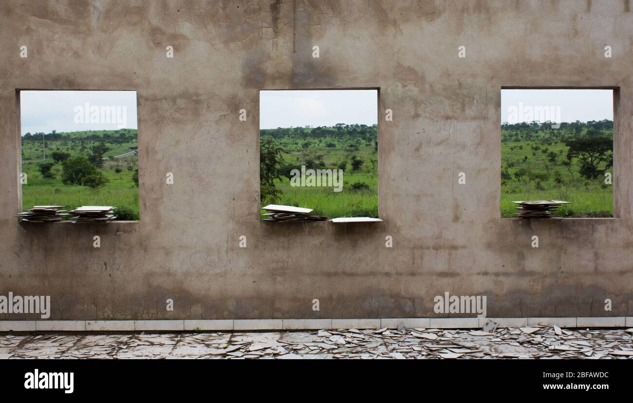 Interior  under construction with windows, without finishing Stock Photo