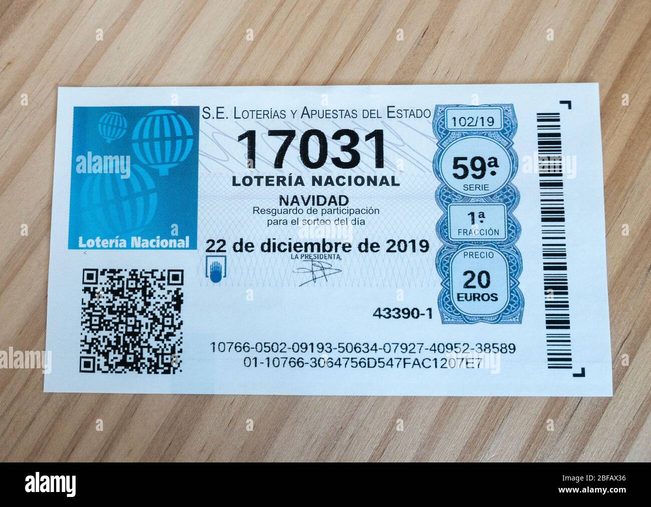 Lottery ticket for 'El Gordo' (the big one/the fat one) the Christmas letter in Spain. One of the biggest in the world. Stock Photo