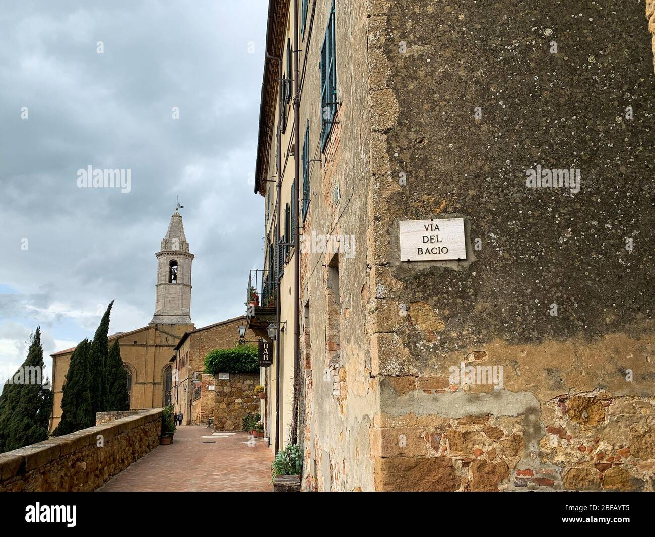 The way of the Kiss ( 'via del bacio' in Italian) is located in the beautiful town of Pienza in Tuscany, Italy. Stock Photo