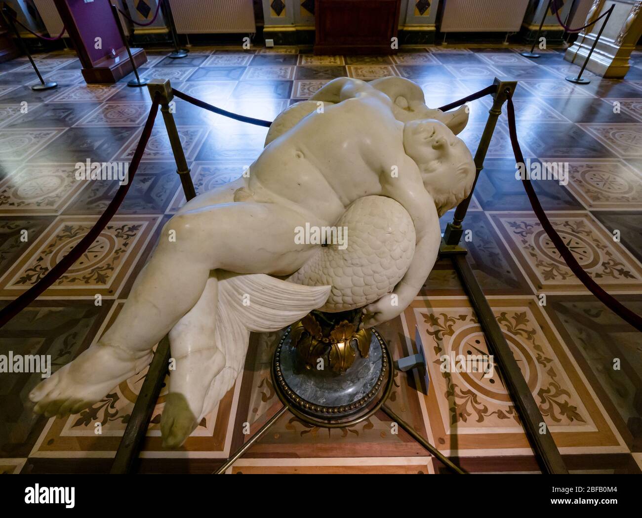 A Dead Boy on a Dolphin marble sculpture by Lorenzo Lorenzetti Hermitage State Museum, St Petersburg, Russian Federation Stock Photo