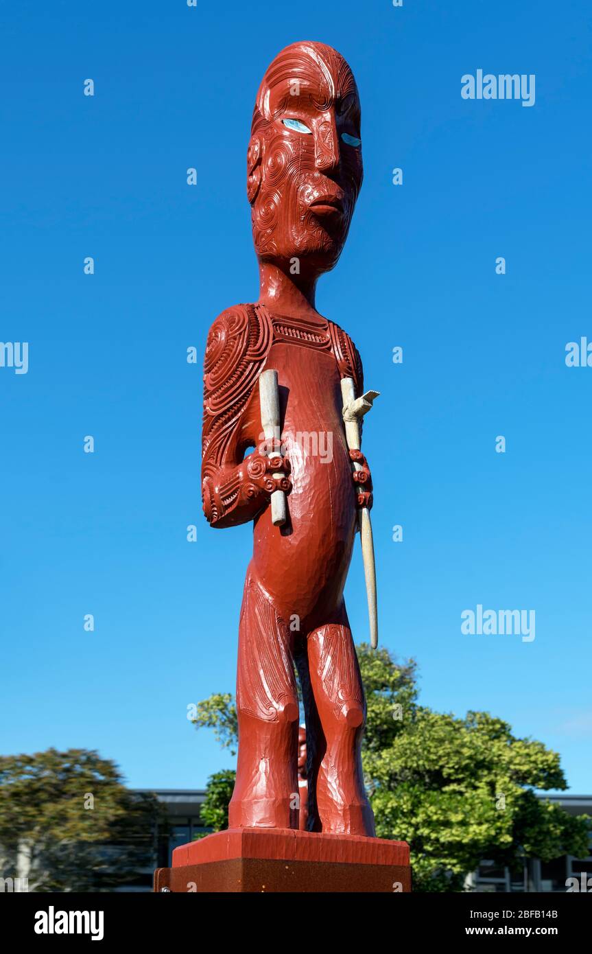 Maori carving of Uetonga, Te Puia, Rotorua, New Zealand Stock Photo