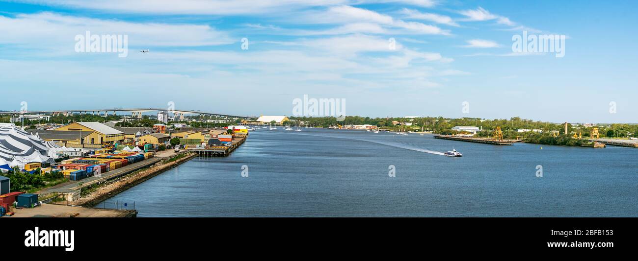 Panoramic view of the port and cruise terminal of Brisbane, Australia Stock Photo
