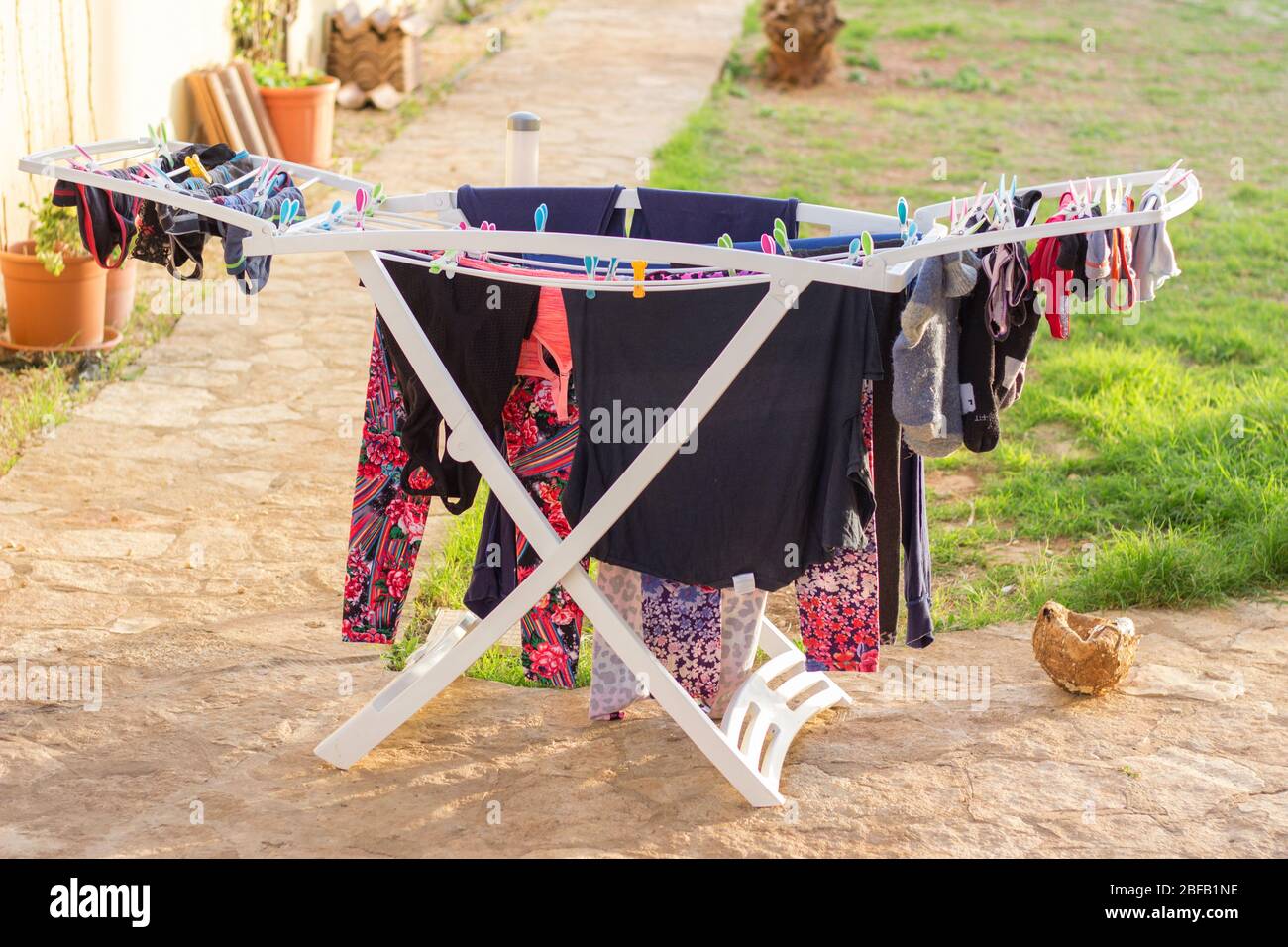 Air drying laundry on summer day Stock Photo