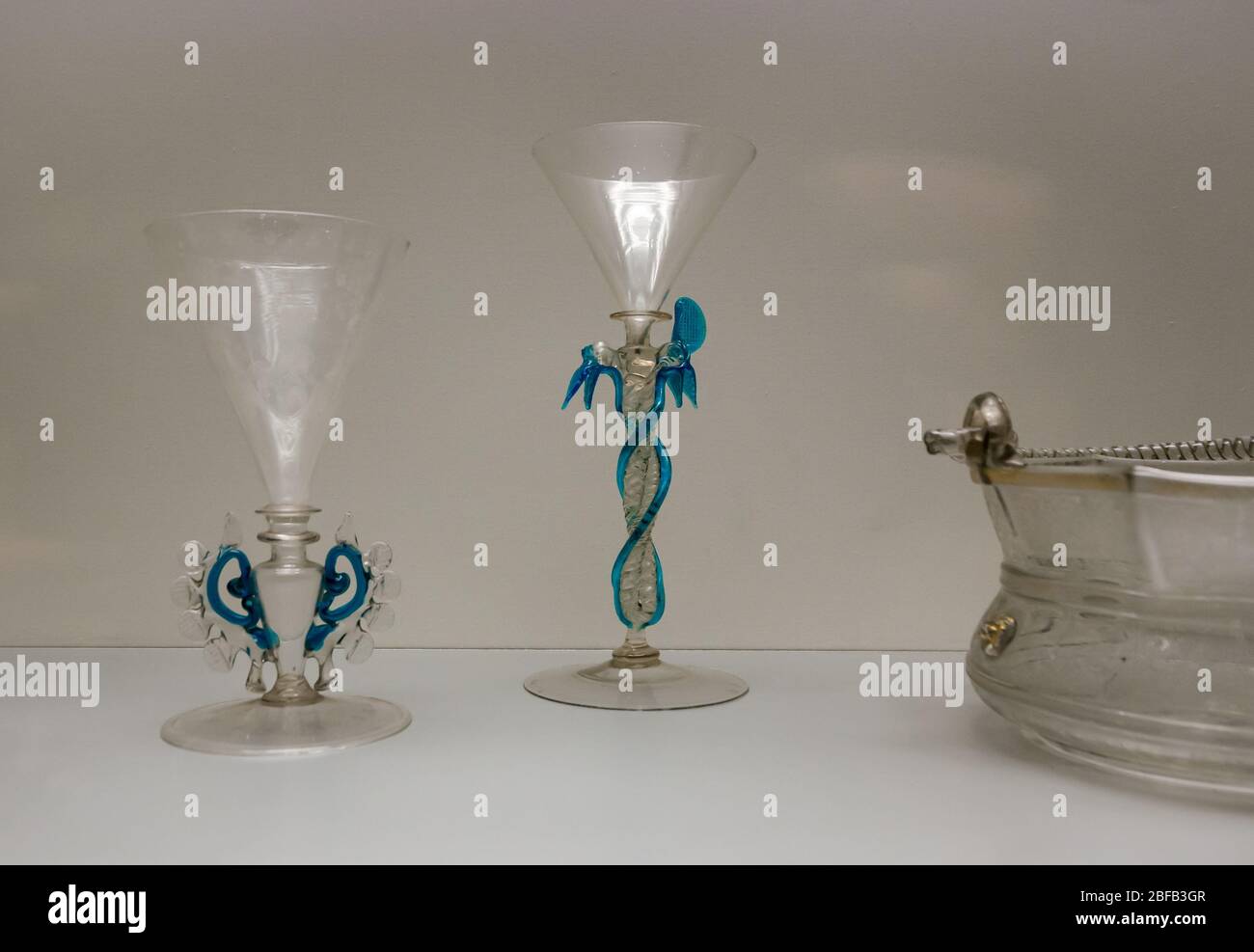 Fine decorative glassware glasses in display cabinet, Hermitage State Museum, St Petersburg, Russian Federation Stock Photo