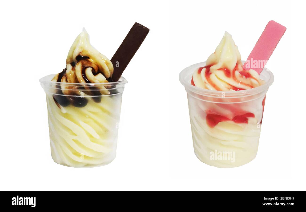 soft serve ice cream in a cup with topping Stock Photo Alamy