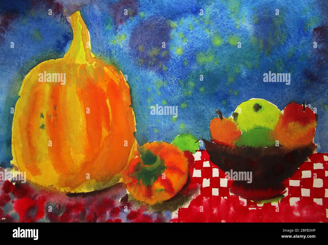 Autumn still life with pumpkins, watercolor illustration Stock Photo ...