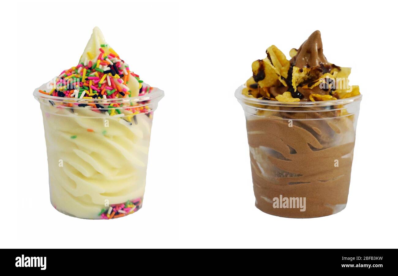 soft serve ice cream in a cup with topping Stock Photo Alamy