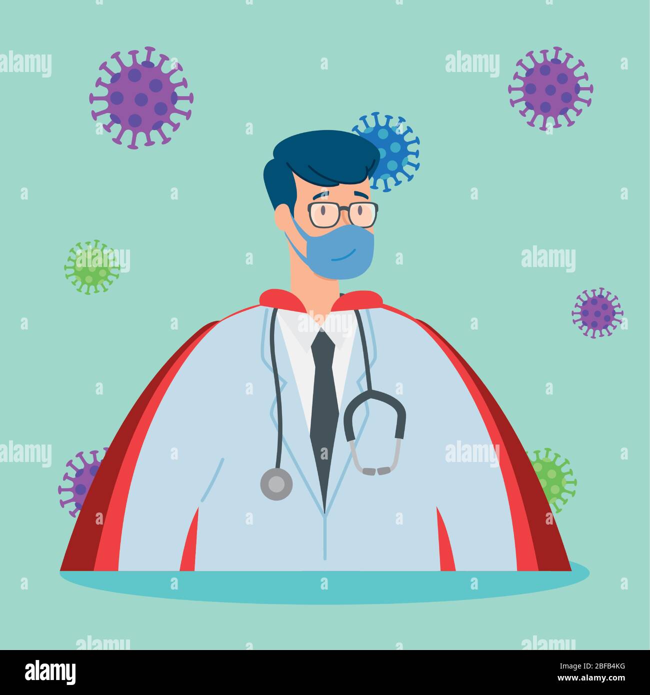super doctor male with hero cloak and particles covid 19 Stock Vector ...