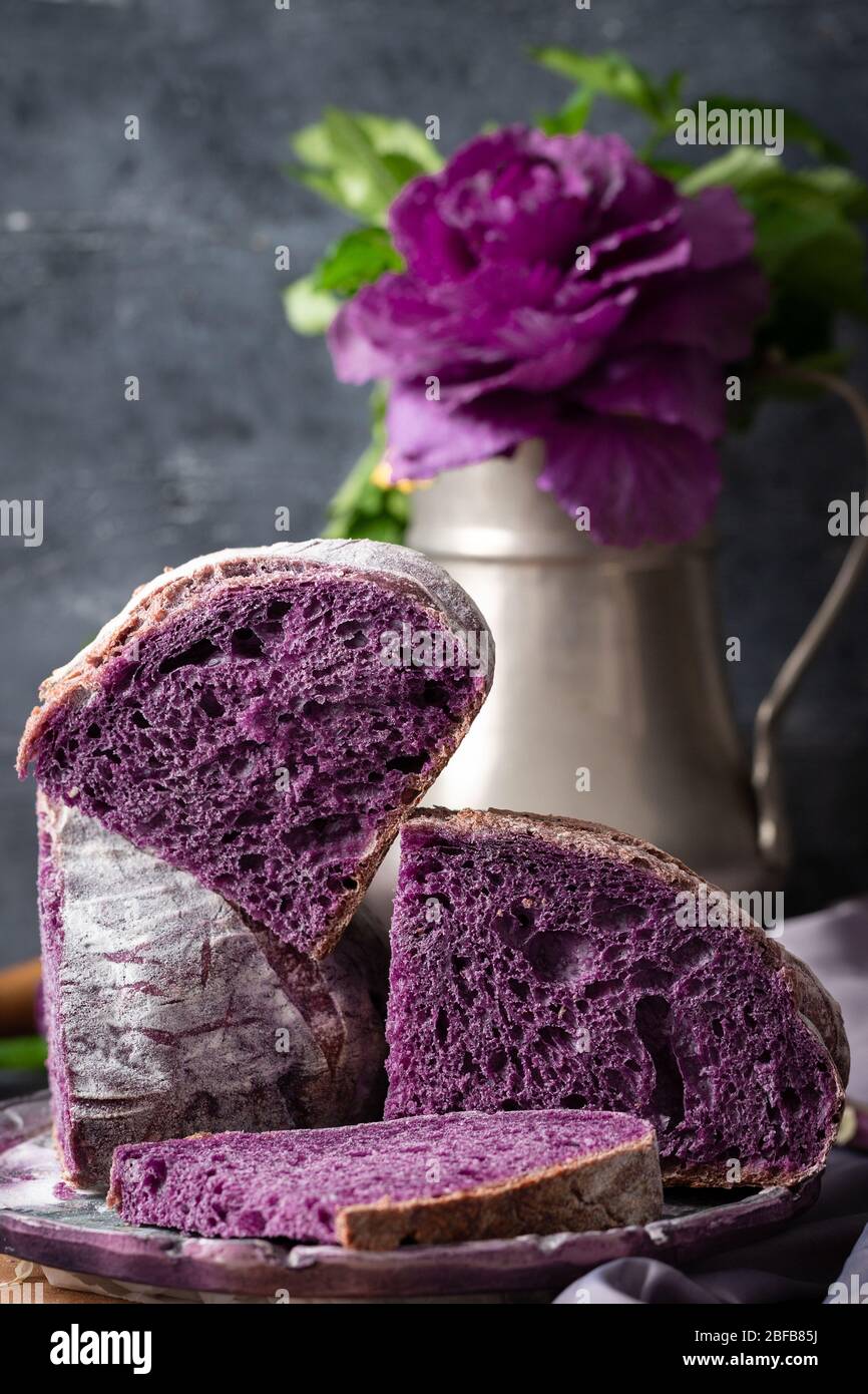 Fresh baked low glysemic index organic purple superfood Stock Photo