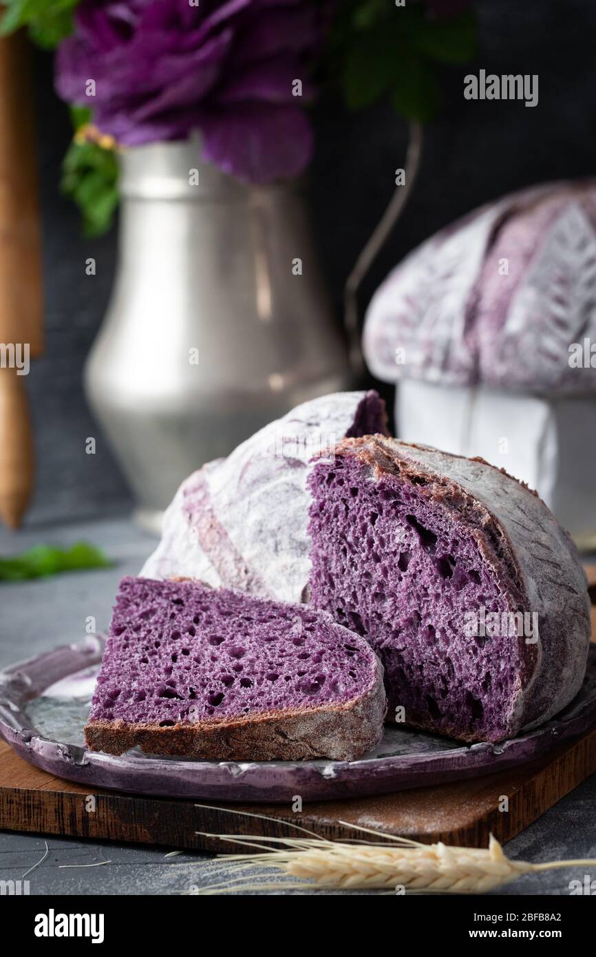 Sliced home made purple bread Stock Photo