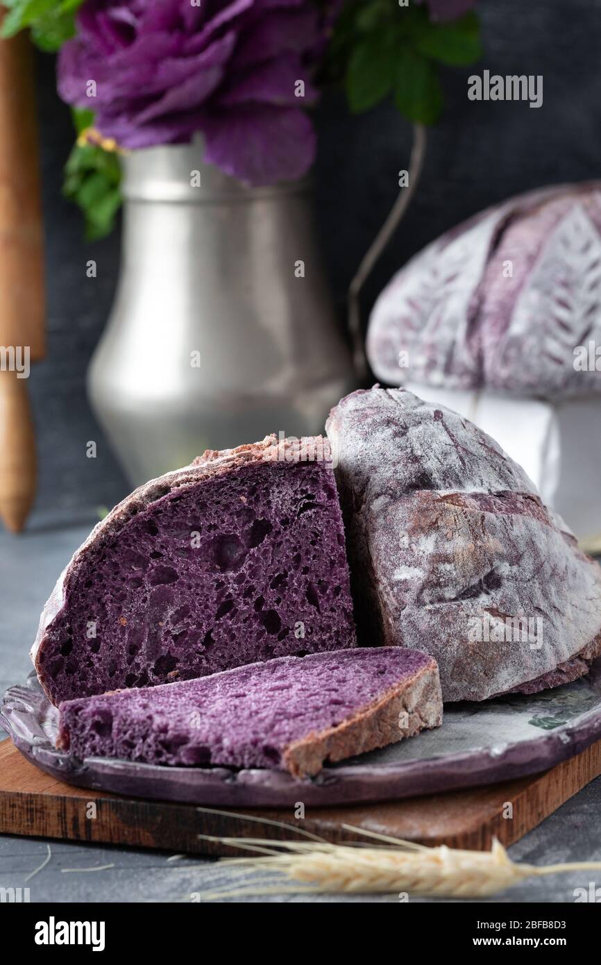 Sourdough home made purple bread Stock Photo