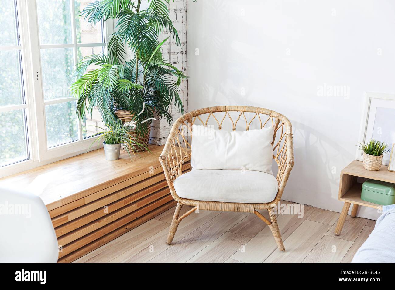 Picture of Stylish loft bedroom interior. Spacious design apartment with light ...