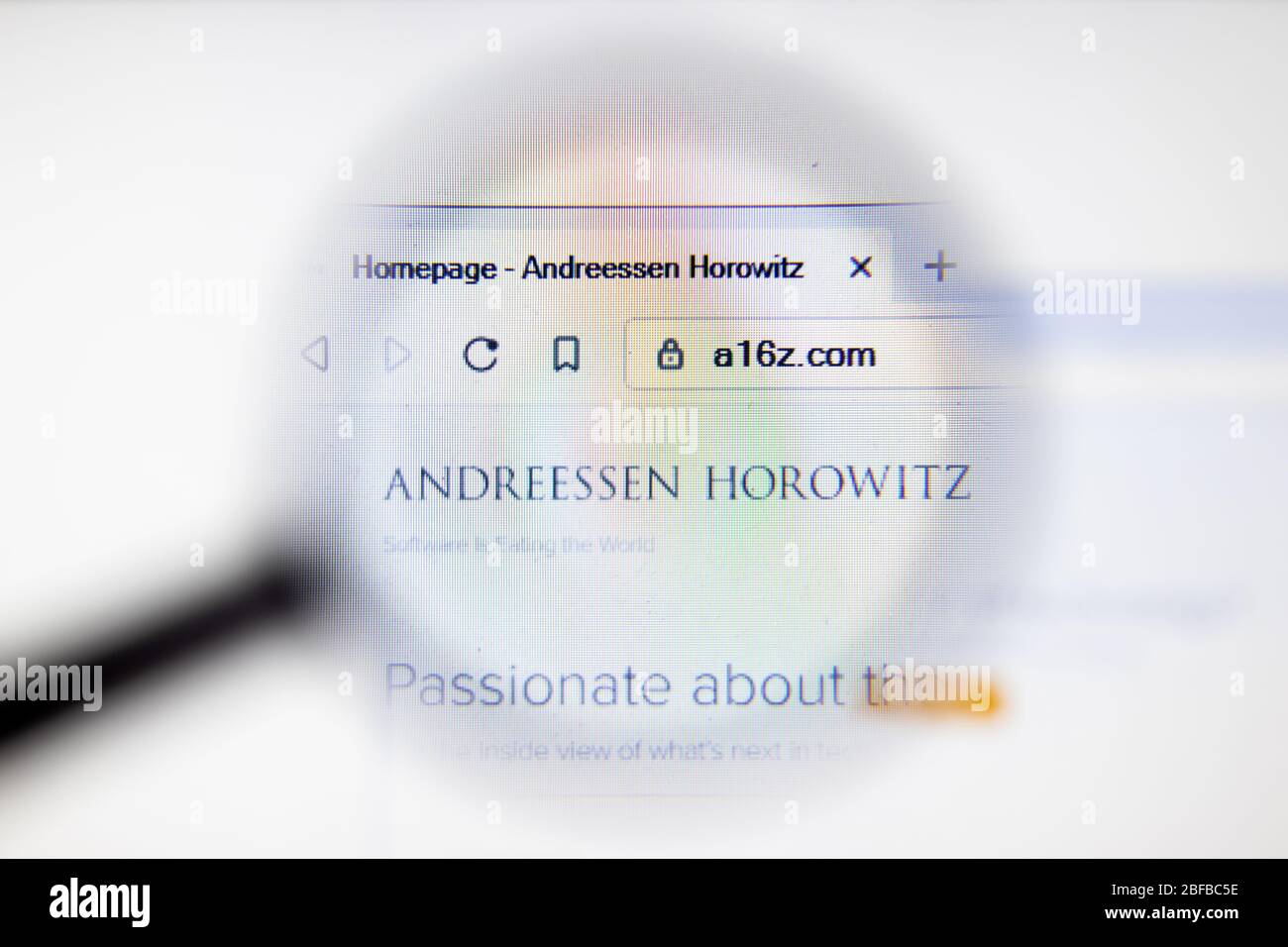 Los Angeles, California, USA - 16 April 2020: Andreessen Horowitz website logo on homepage. A16z.com site close-up , Illustrative Editorial Stock Photo