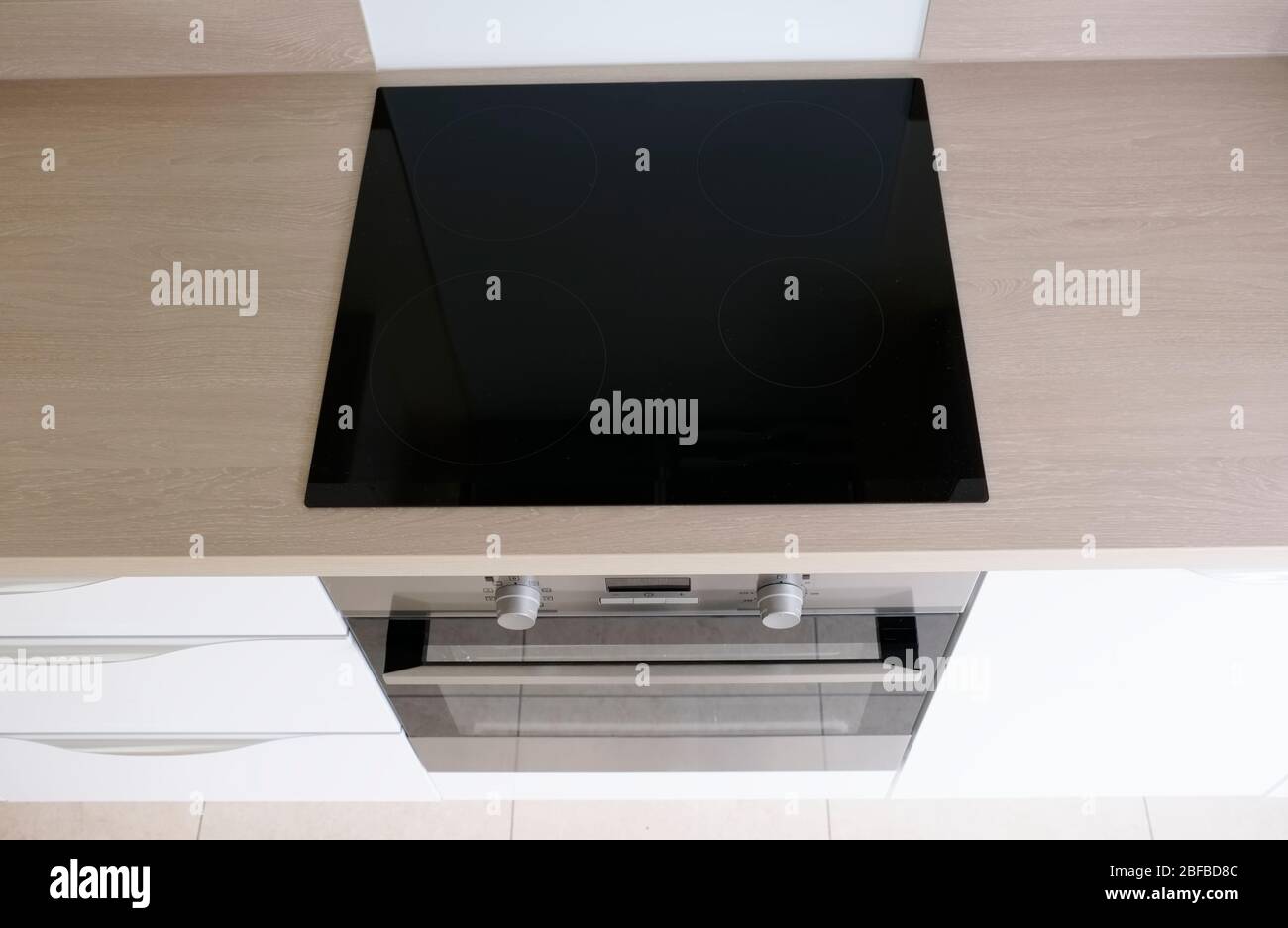 Top view of induction cooker hob on kitchen worktop Stock Photo Alamy