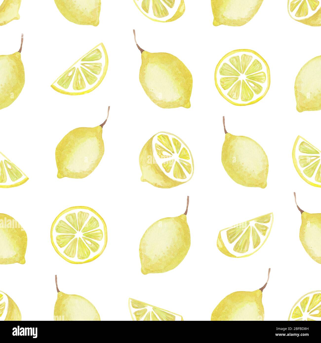 Watercolor seamless pattern of yellow lemon elements. Isolated drawing ...