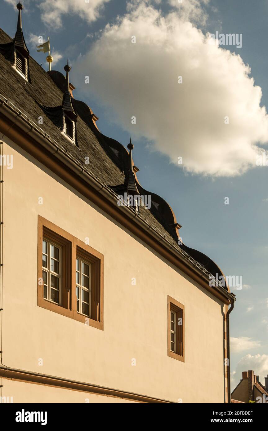 armory Schweinfurt tail gable and texting blue sky cloud Stock Photo