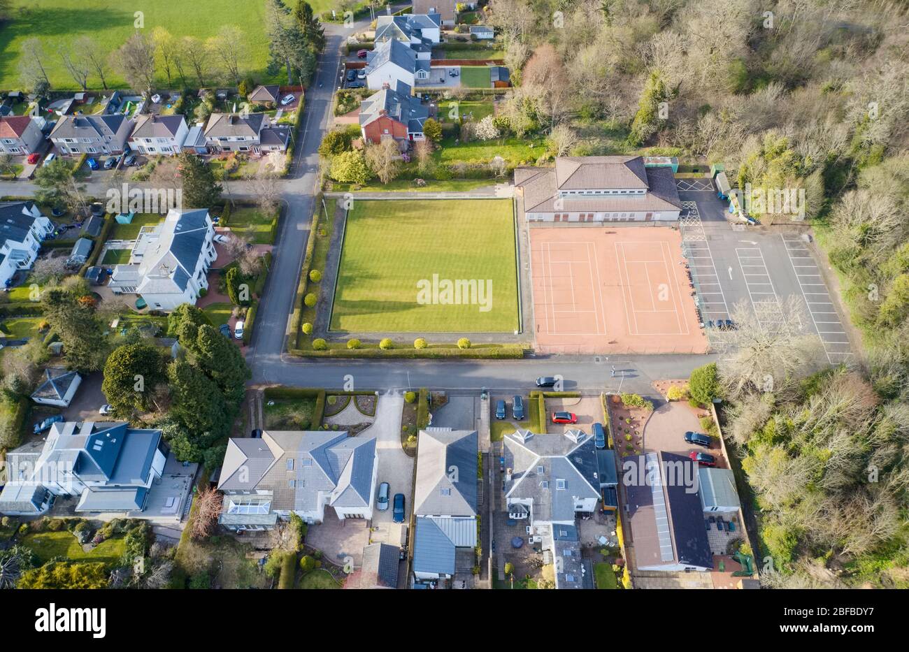 Brookfield countryside rural village aerial view from above in Renfrewshire Scotland Stock Photo