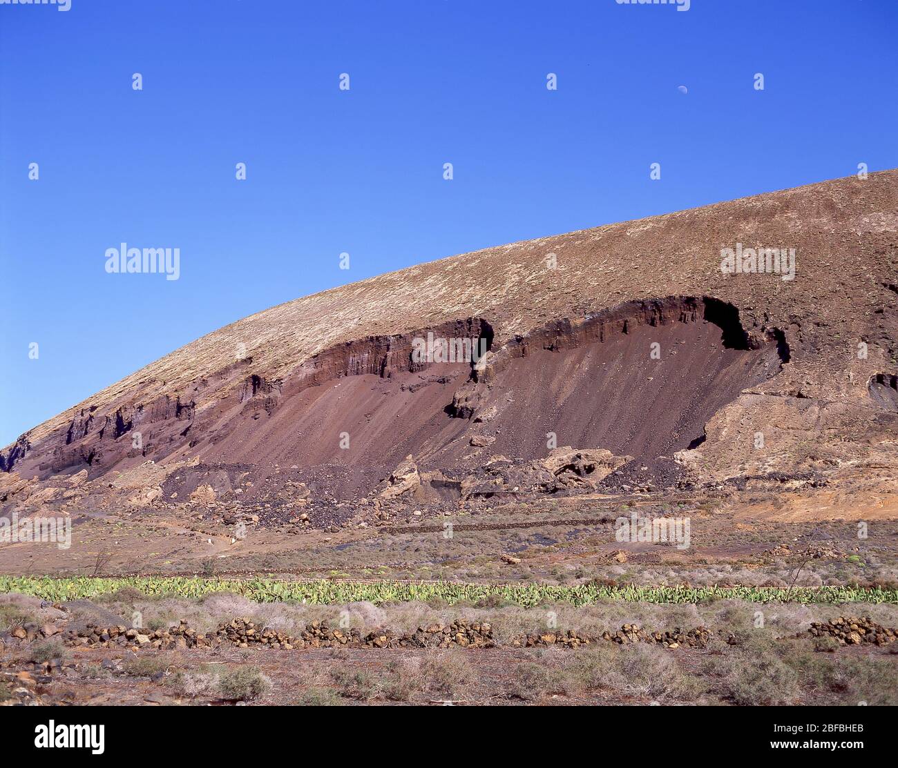 Hillside slip and soil erosion, Lanzarote, Canary Islands, Spain Stock Photo