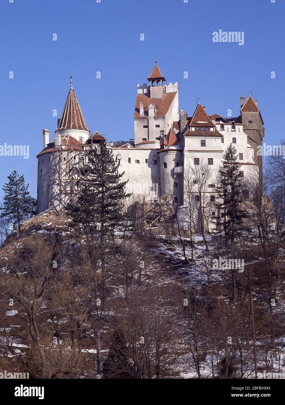 Bran (Dracula's) Castle in snow, Bran, Brasov County,  Romania Stock Photo