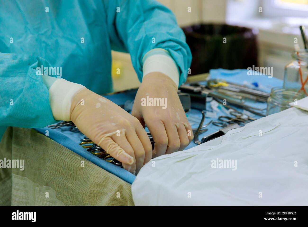 Surgery and emergency operation room with his team with medical tools for surgery Stock Photo