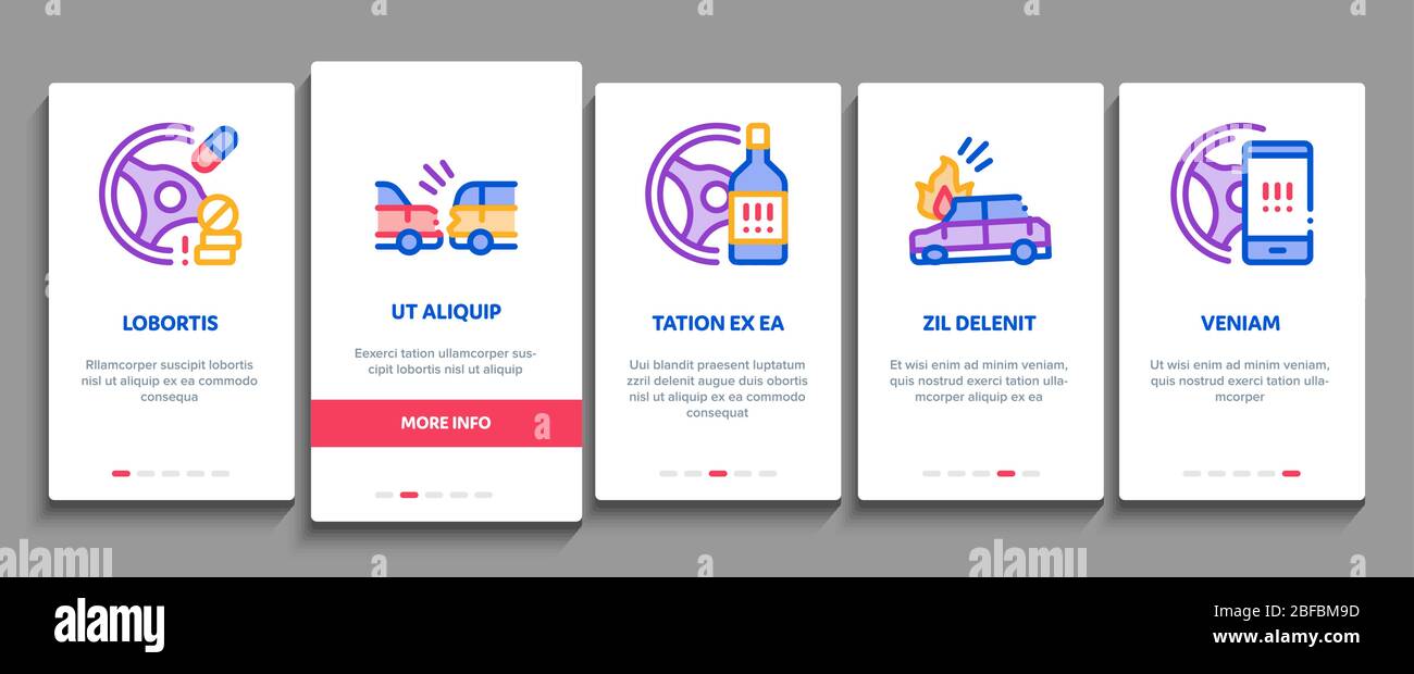 Car Crash Accident Onboarding Elements Icons Set Vector Stock Vector ...