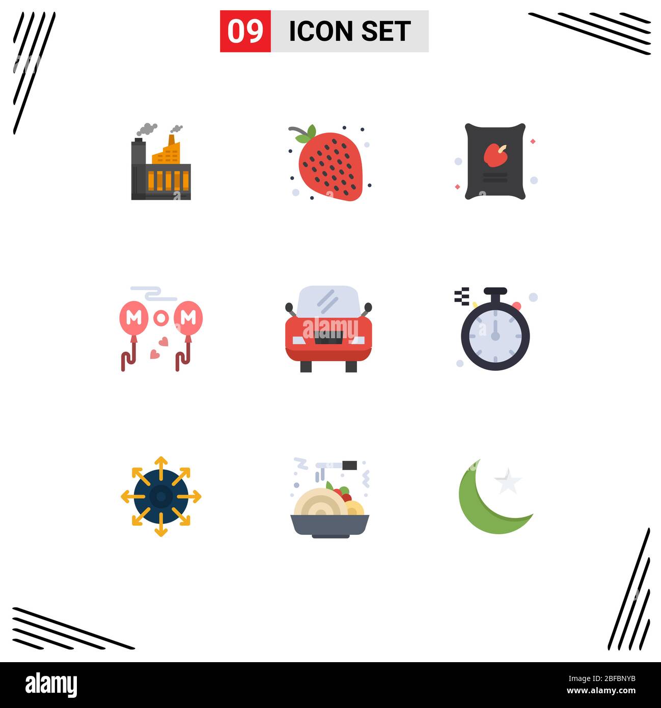 Stock Vector Icon Pack of 9 Line Signs and Symbols for car, love, night, mom, bag Editable Vector Design Elements Stock Vector