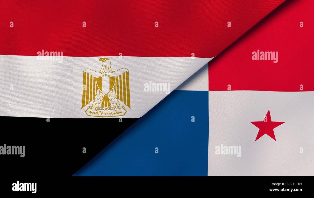 Two states flags of Egypt and Panama. High quality business background. 3d illustration Stock Photo