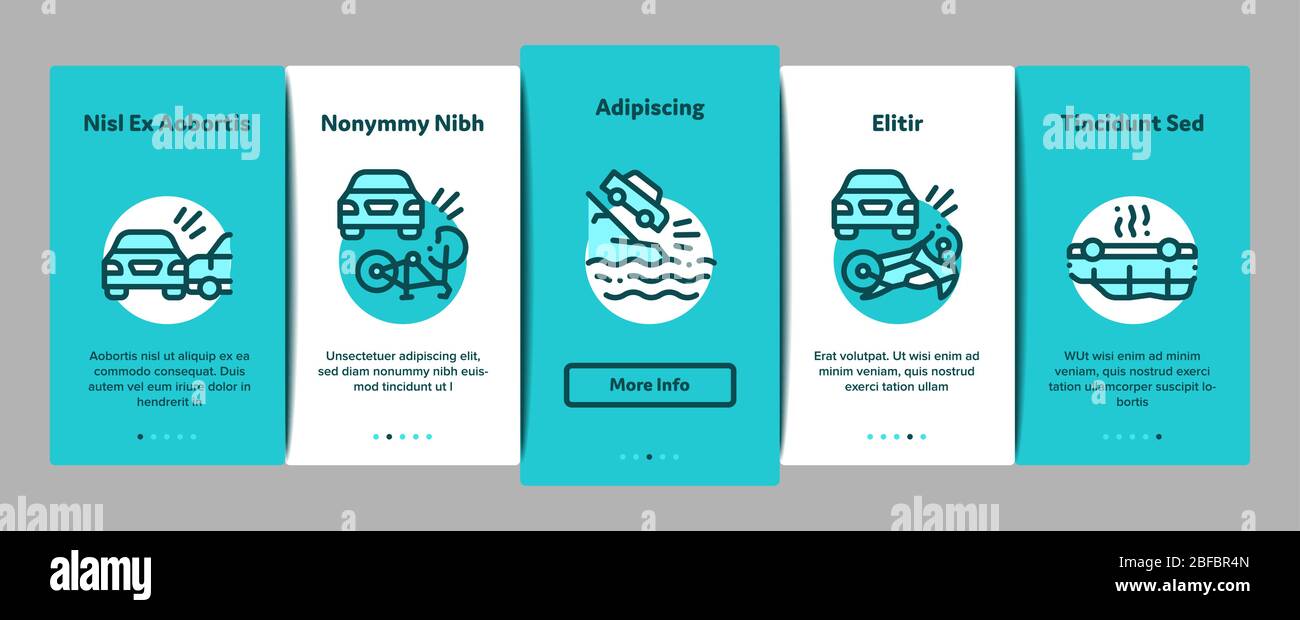 Car Crash Accident Onboarding Elements Icons Set Vector Stock Vector ...