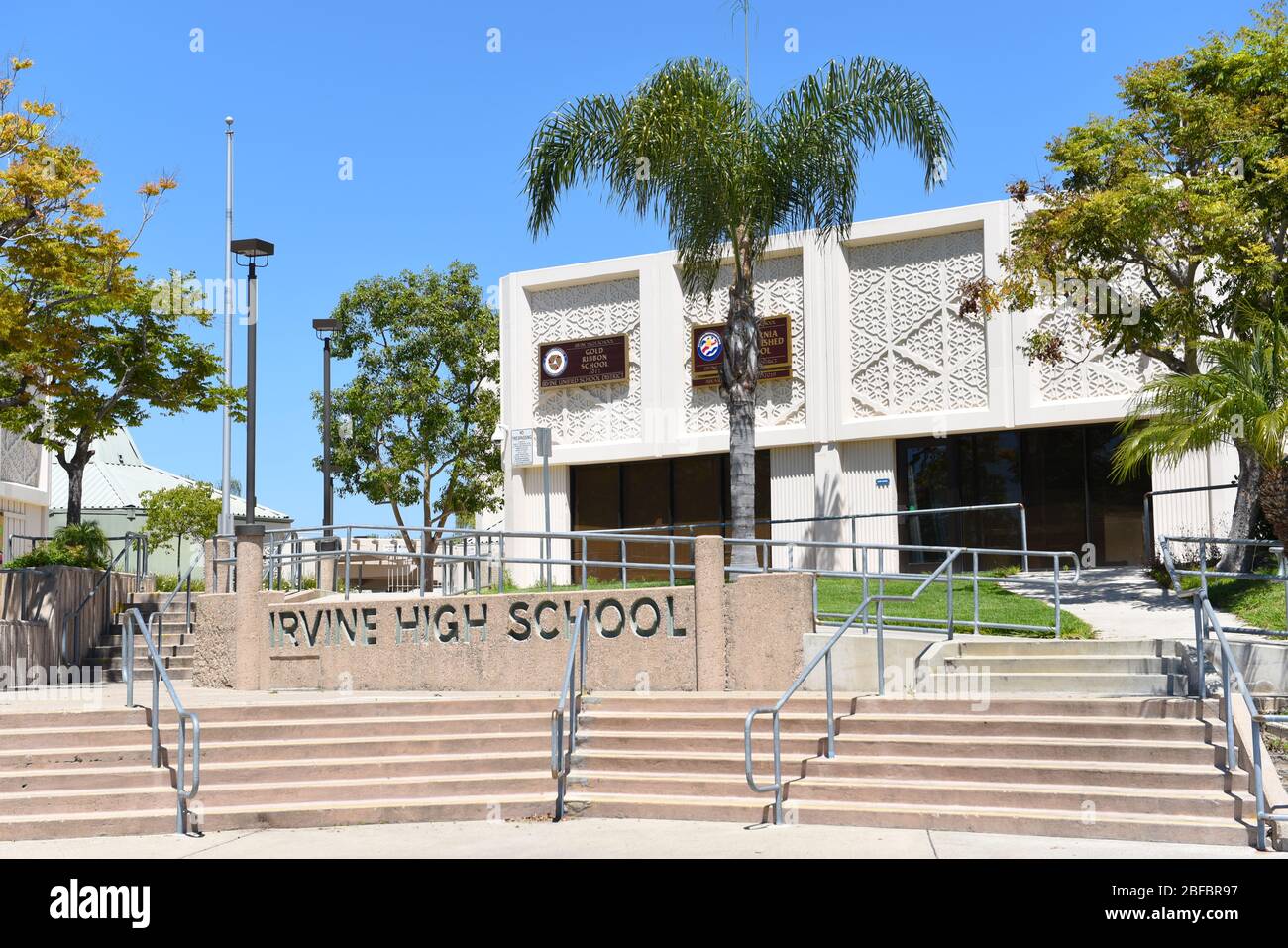 IRVINE, CALIFORNIA - 16 APRIL 2020: Irvine High School a top rated
