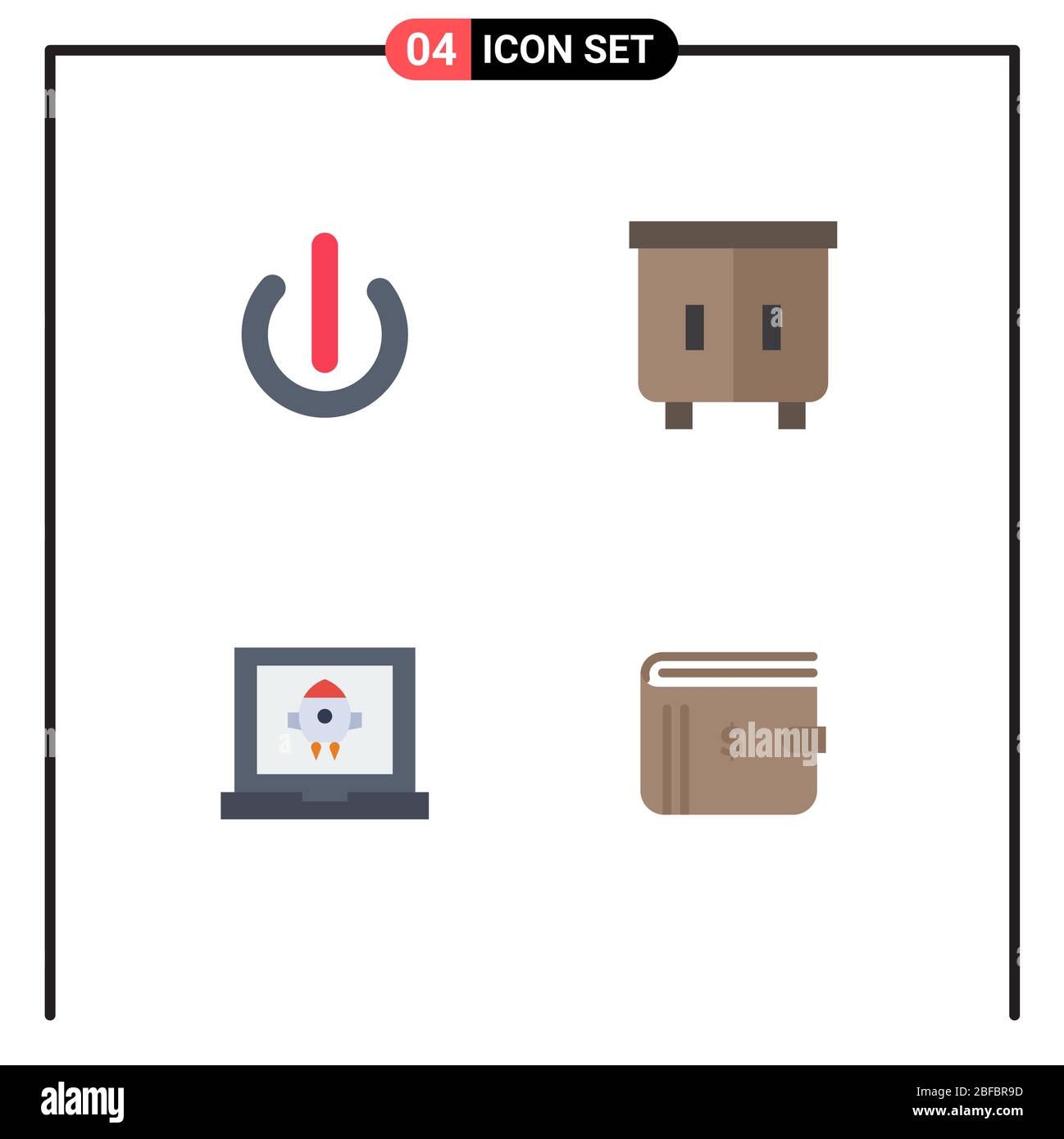 Pack of 4 Modern Flat Icons Signs and Symbols for Web Print Media such as button, laptop, power, furniture, rocket Editable Vector Design Elements Stock Vector