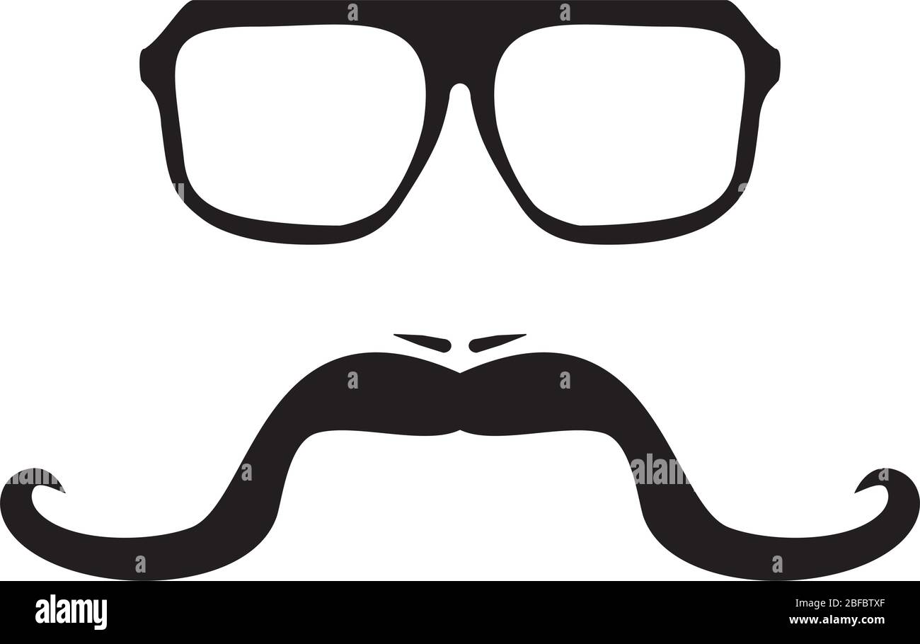 Vector illustration with men face with long mustache and huge, hipster glasses Stock Vector