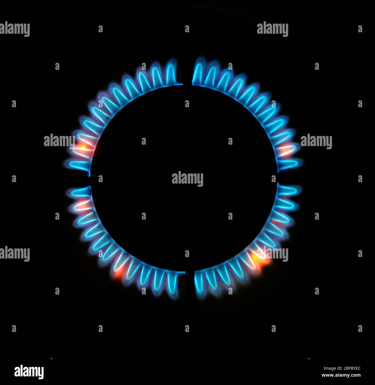 Pcture shows a burning gas ring on a cooker Stock Photo - Alamy