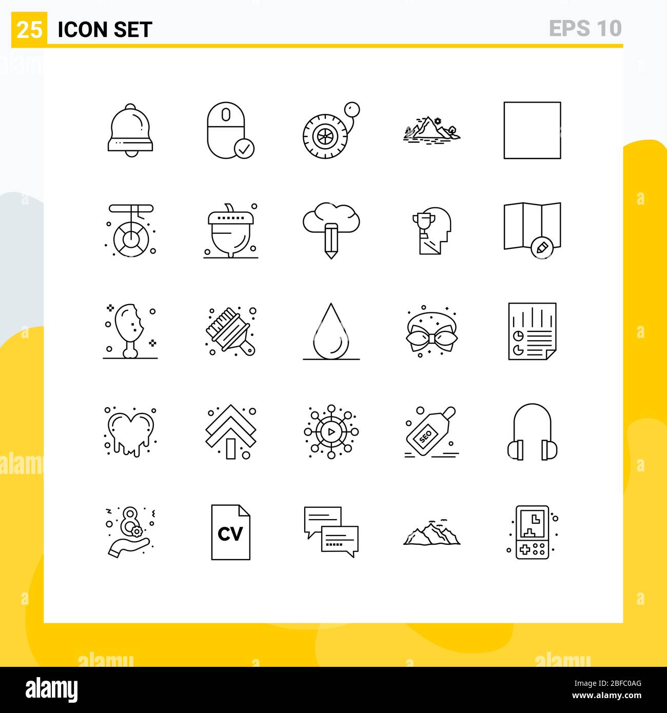 Modern Set of 25 Lines Pictograph of stop, mountain, hardware, landscape, nature Editable Vector Design Elements Stock Vector