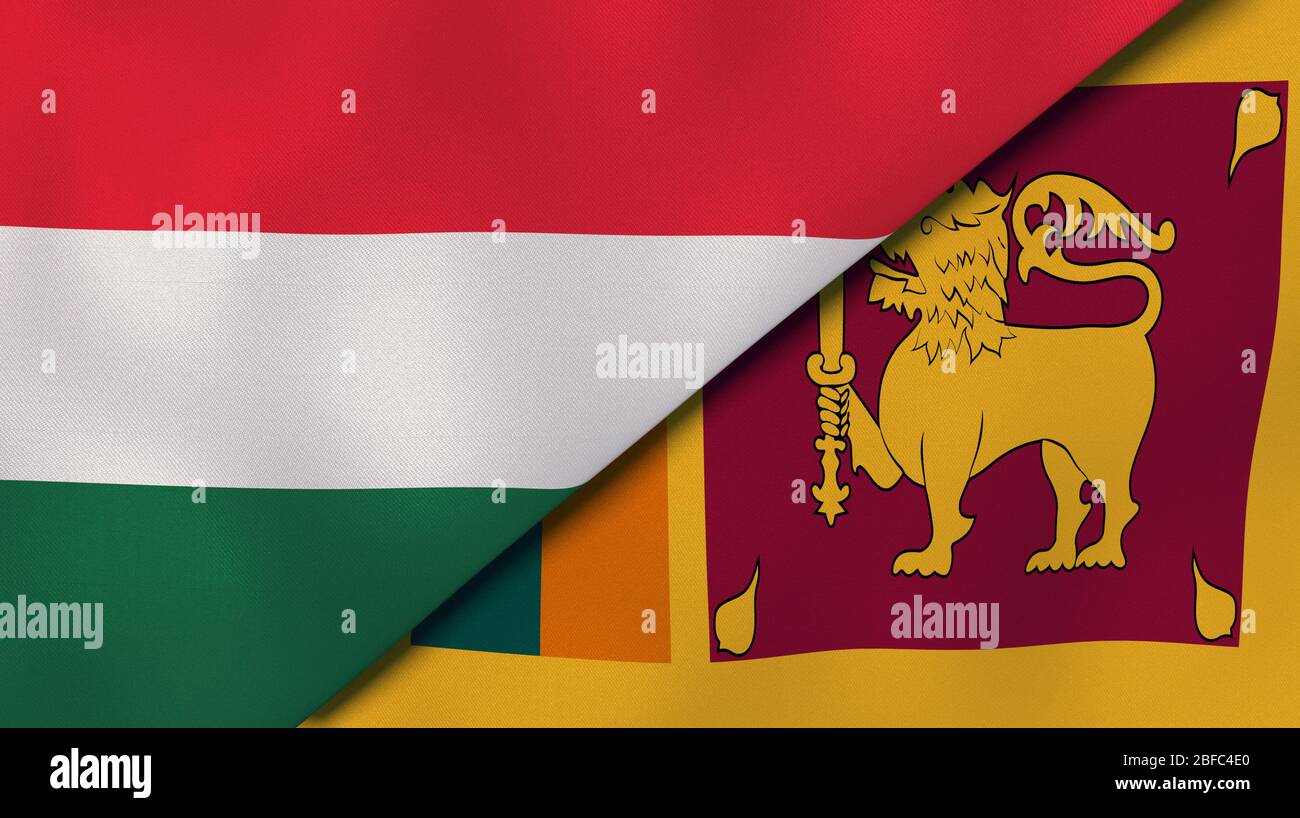 Two states flags of Hungary and Sri Lanka. High quality business