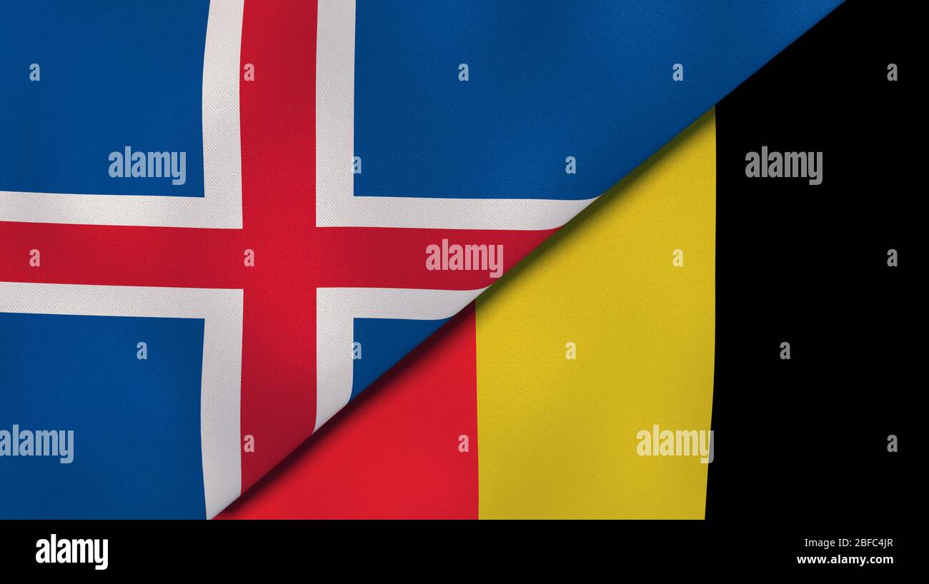 Two states flags of Iceland and Belgium. High quality business
