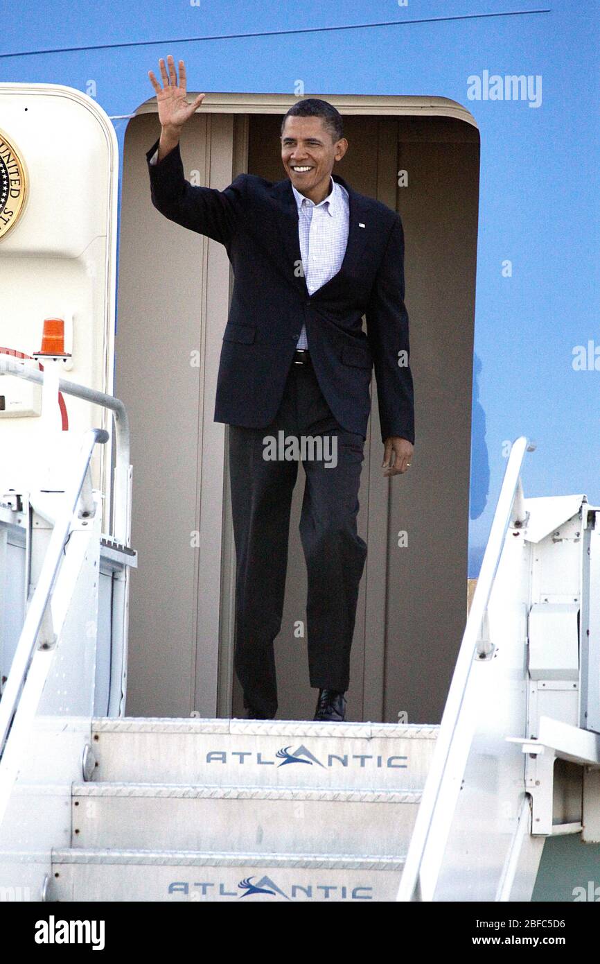 President Obama arriving in Air Force One in Philadelphia, Pa on October 30, 2010  Credit: Scott Weiner/MediaPunch Stock Photo