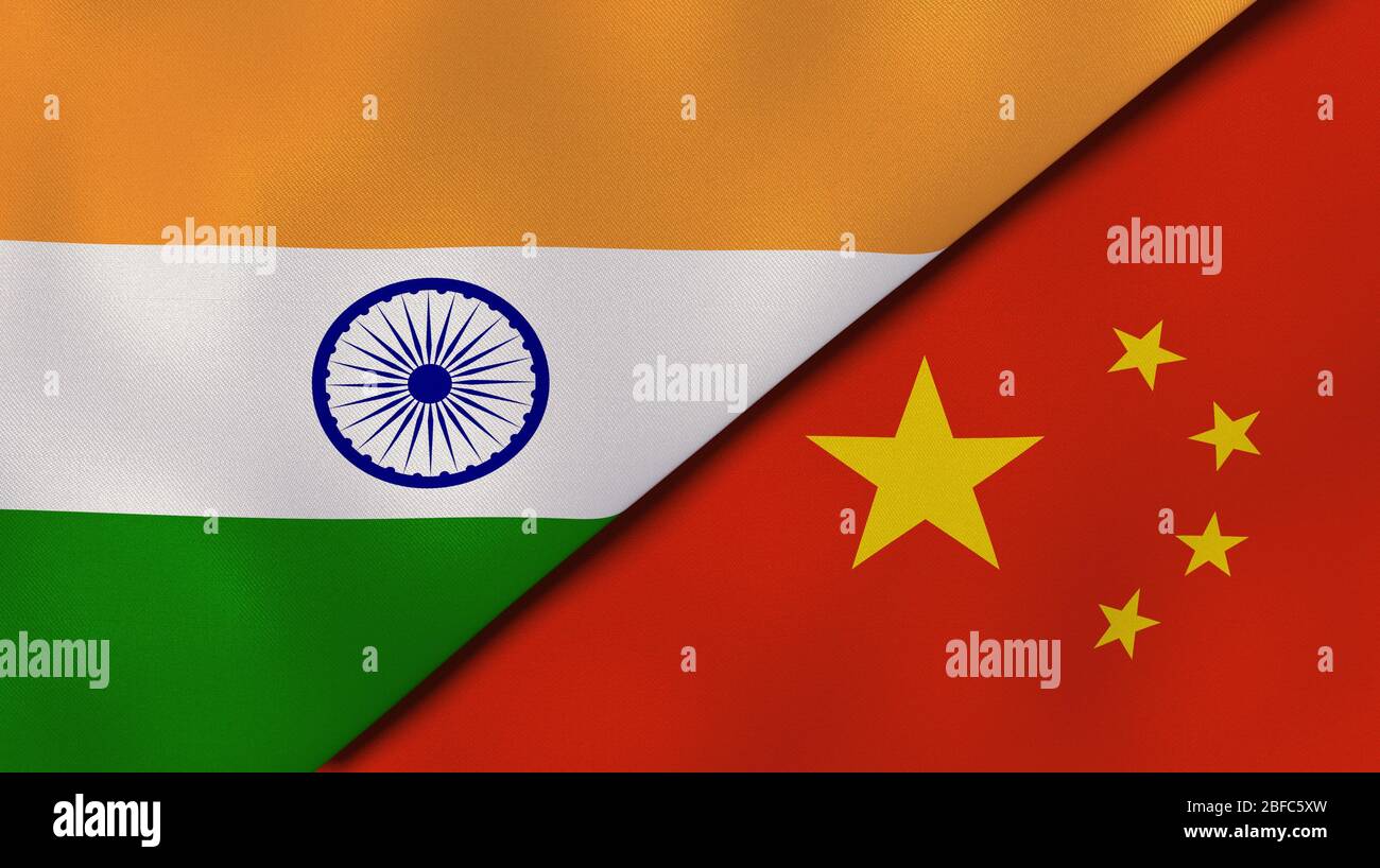 Two states flags of India and China. High quality business background. 3d illustration Stock Photo