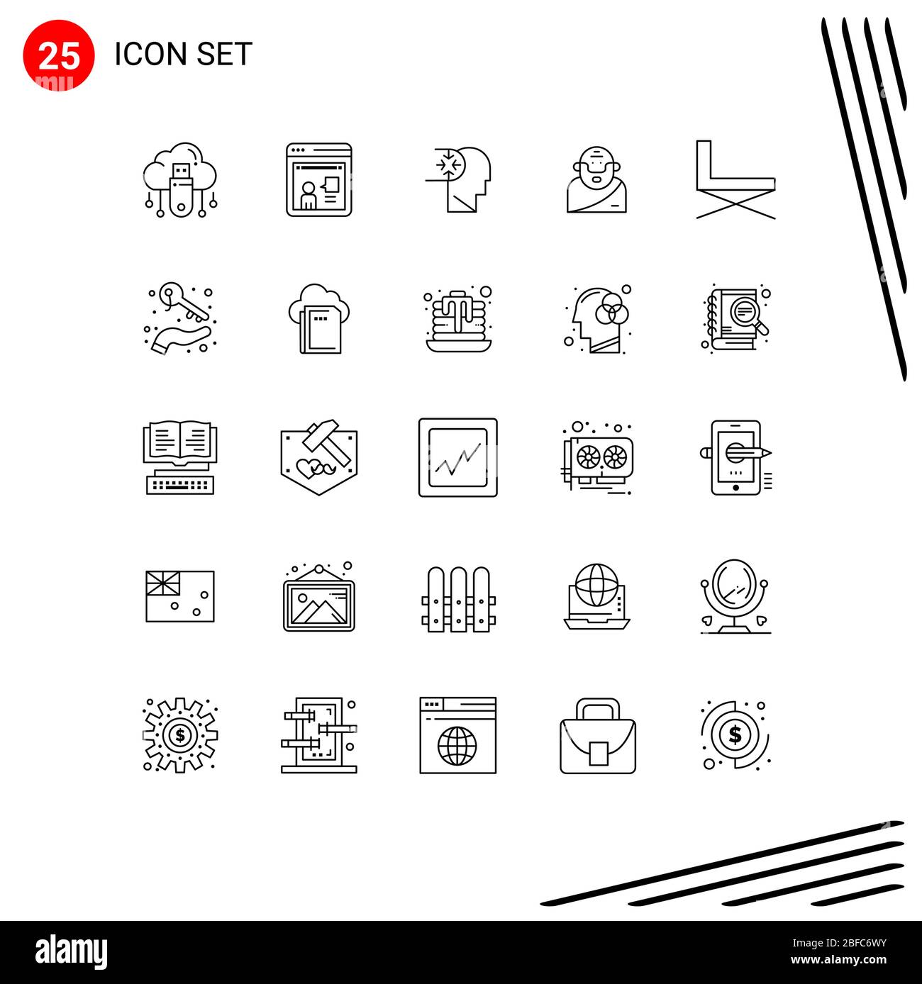 Stock Vector Icon Pack of 25 Line Signs and Symbols for chair, mythology, working, greek, head Editable Vector Design Elements Stock Vector