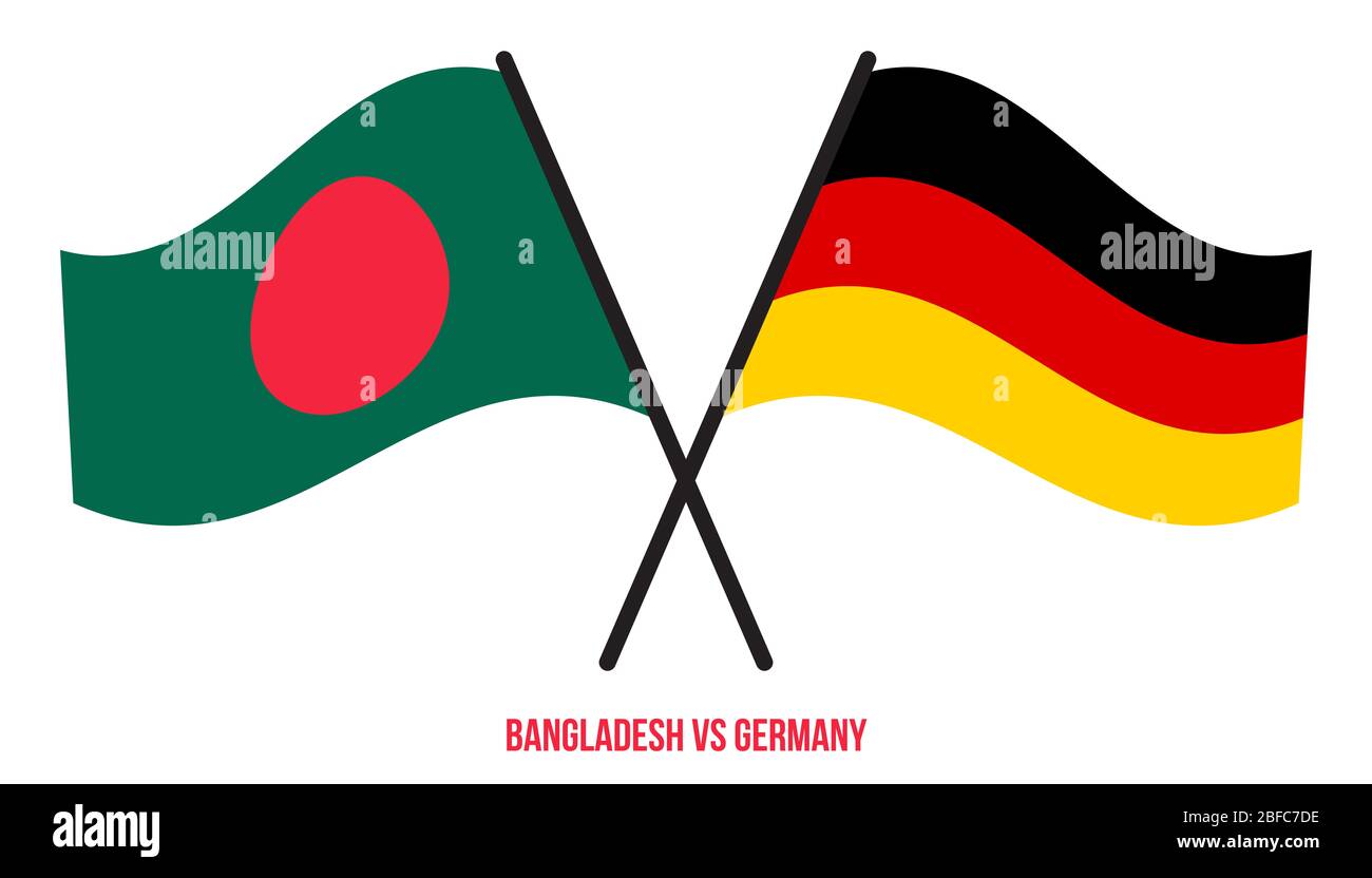 Bangladesh and Germany Flags Crossed And Waving Flat Style. Official