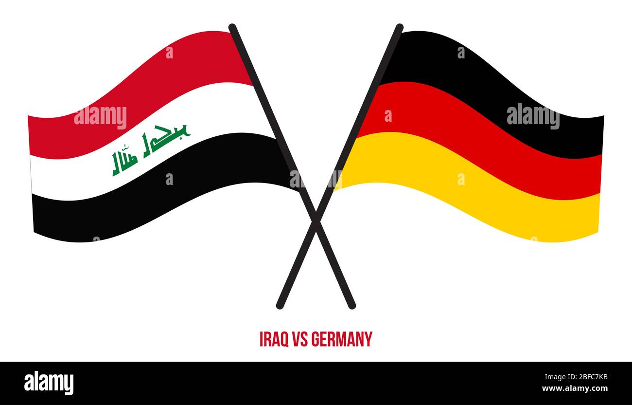 Iraq and Germany Flags Crossed And Waving Flat Style. Official Proportion. Correct Colors. Stock Photo