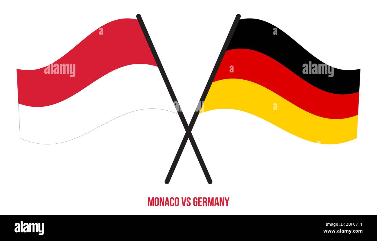 Monaco and Germany Flags Crossed And Waving Flat Style. Official
