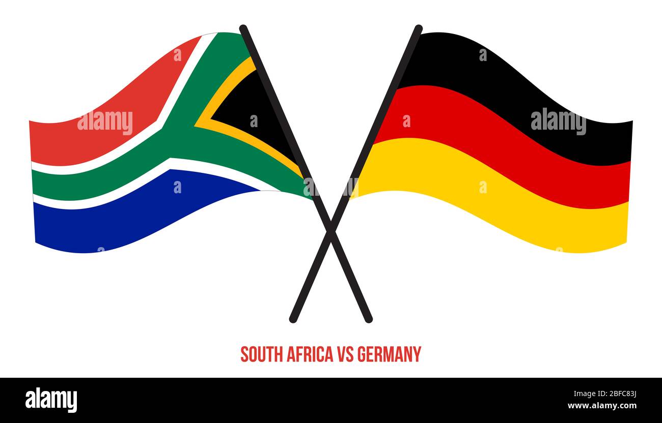 South Africa and Germany Flags Crossed And Waving Flat Style. Official