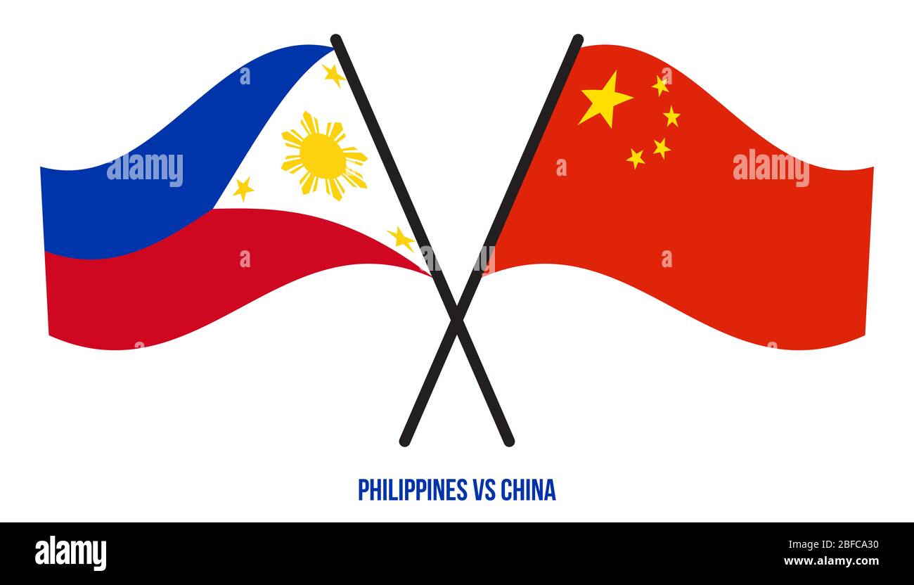 Philippines and China Flags Crossed And Waving Flat Style. Official Proportion. Correct Colors. Stock Photo