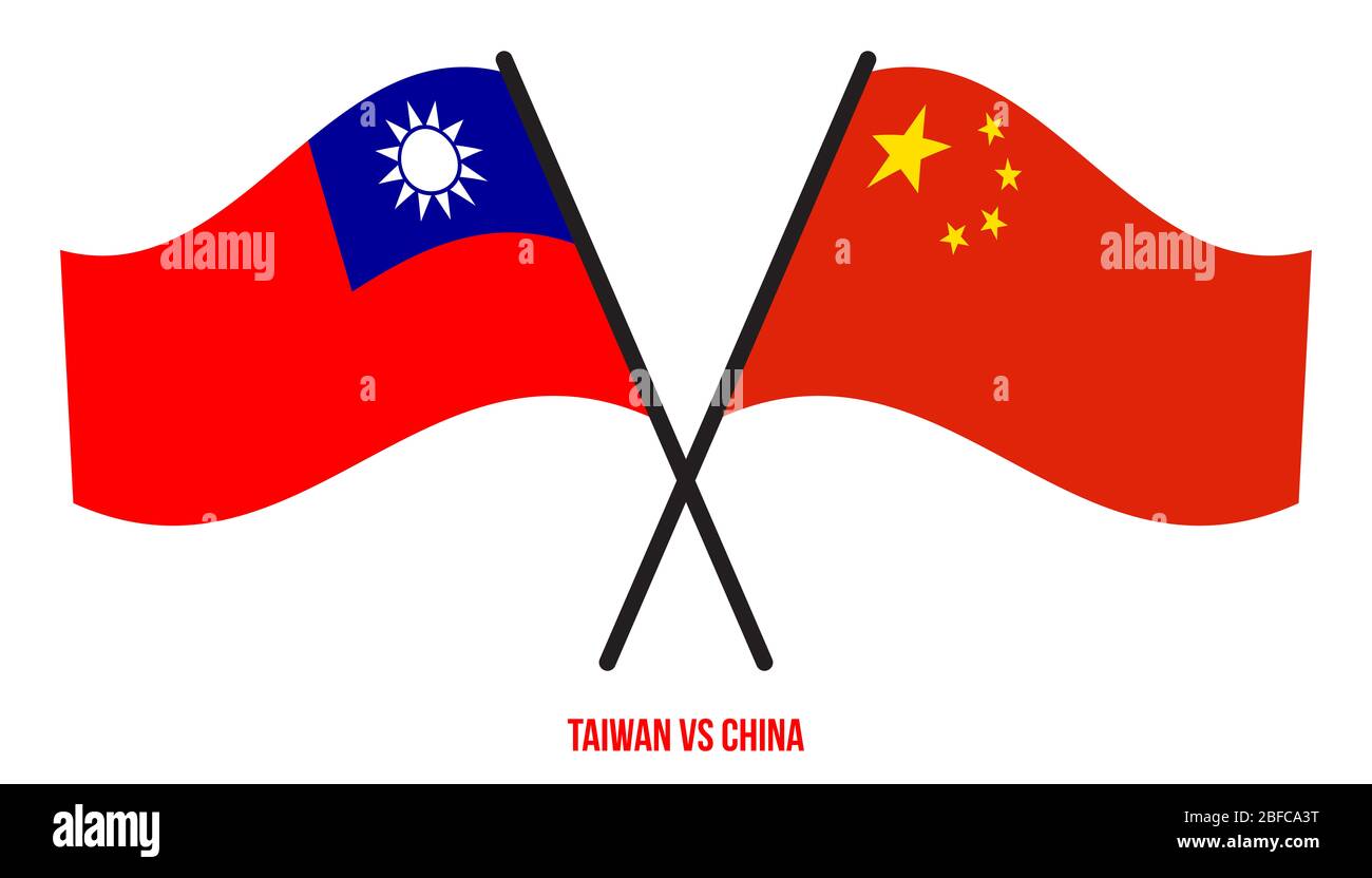 Taiwan and China Flags Crossed And Waving Flat Style. Official