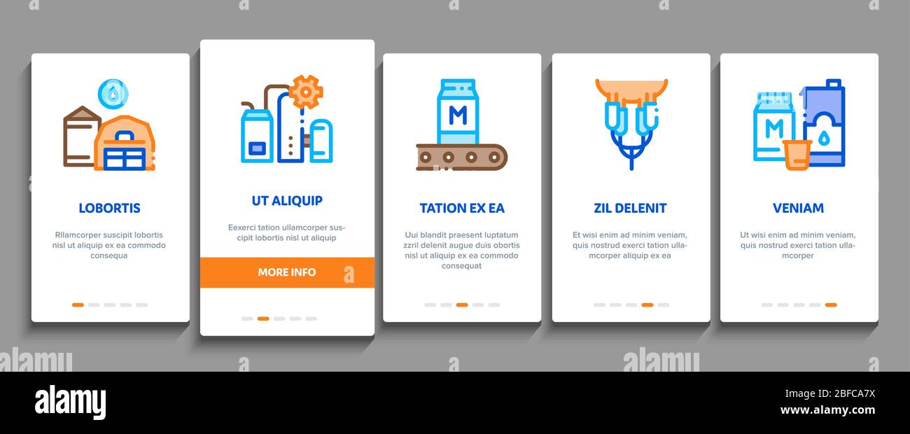 Milk Factory Product Onboarding Elements Icons Set Vector Stock Vector